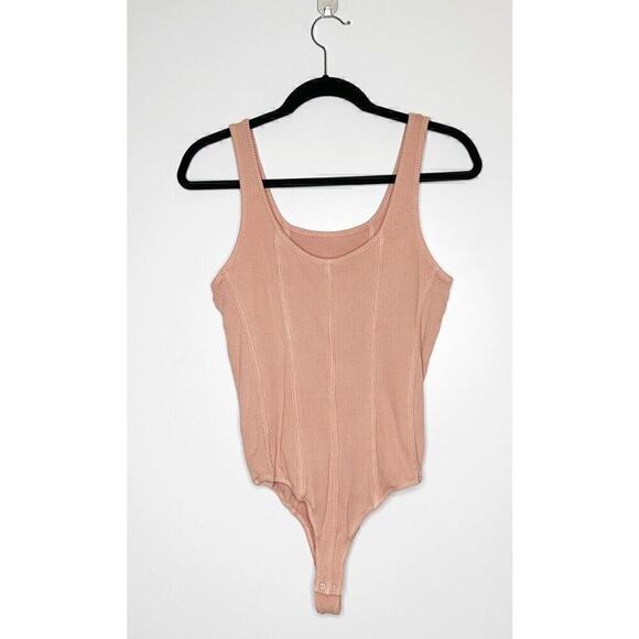 Agolde Women's Ribbed Elna Corset-Seam Bodysuit Grapefruit Size Medium - Picture 5 of 8